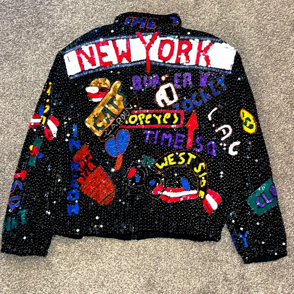 Maple Jackets & Blazers - New York Graffiti Vintage Silk Sequin Bomber Jacket Multicolor Size XL 80s Maple